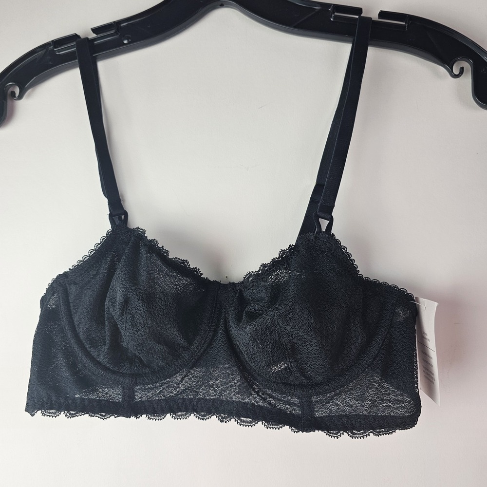 AUDEN NWT Womens Black Unlined Underwire Back Closure Adjustable Bra 34A Lace